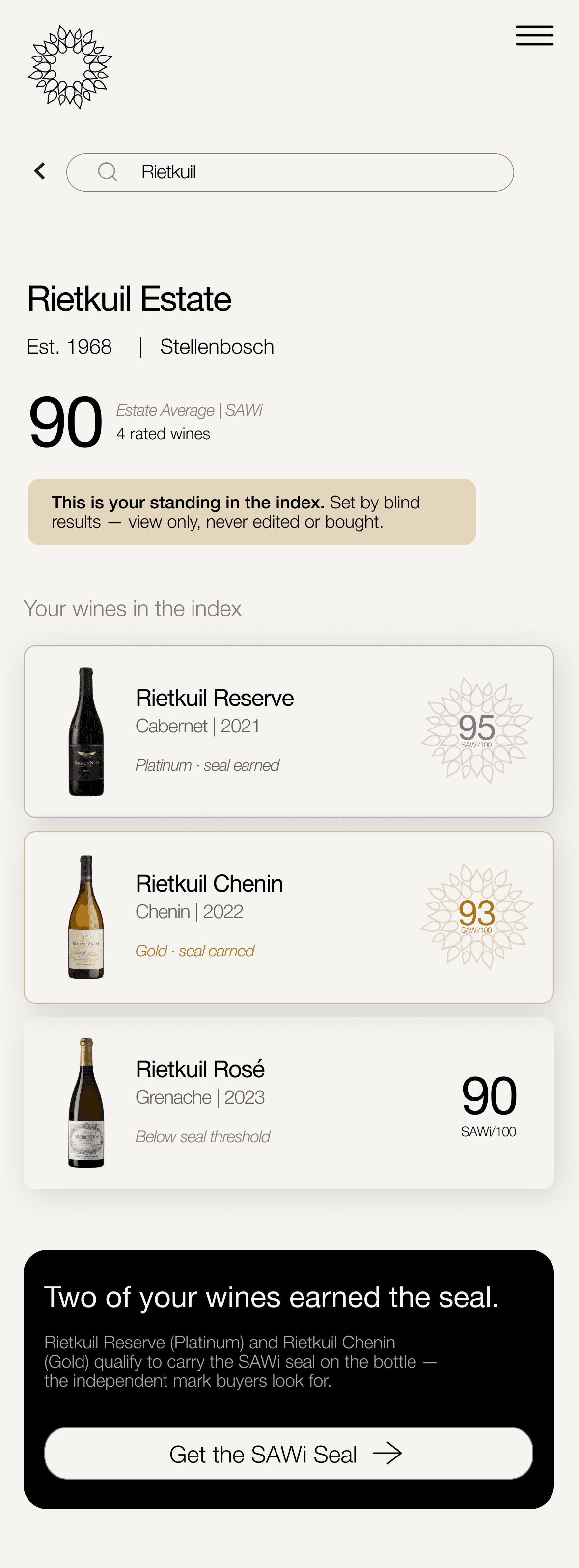 Winery entry with seal record